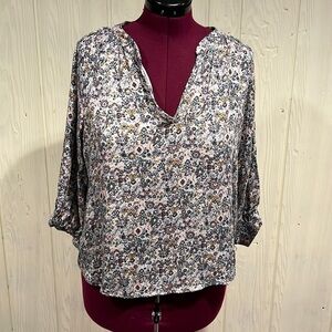 Roan & Ryan Vintage Floral Print Blouse Large Elbow Sleeves USA